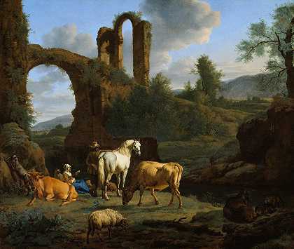 阿德里安·范·德·维尔德的《带废墟的田园风景》