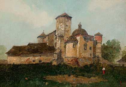 “斯坦尼斯瓦夫·法比扬斯基（Stanisław Fabijański）从教堂一侧观看维希尼茨城堡（Wiśnicz Castle）