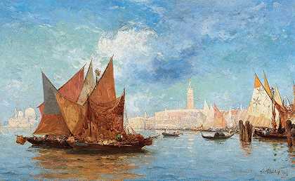 路易斯·克劳德·莫肖特的《威尼斯，圣马可巴西诺的渔船》