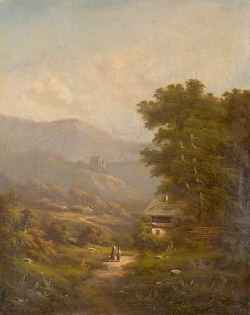 《山路与城堡废墟的风景》，作者：K.赫尔曼