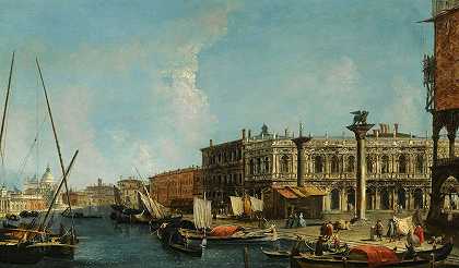 “威尼斯，从巴西诺-迪-圣马可广场和米歇尔·马里埃奇的大运河入口观看翻车鱼”