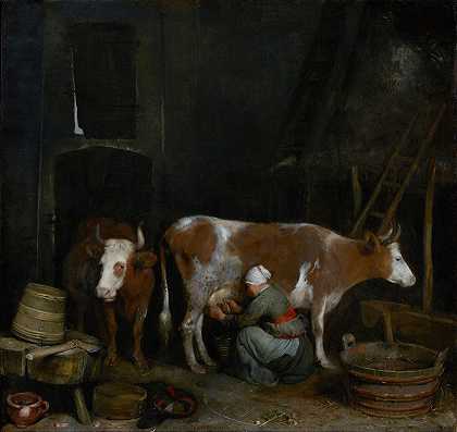 杰拉德·特·博奇的《一个在谷仓里挤奶的女佣》