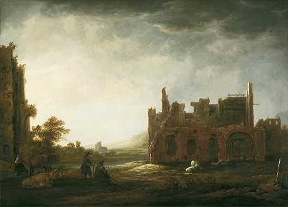 “Rijnsburg修道院废墟风景”，作者：Aelbert Cuyp
