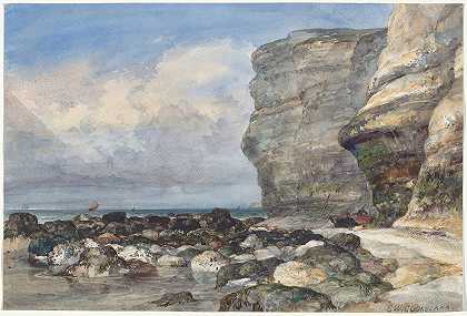 爱德华·威廉·库克的《Fécamp的落基海滩和悬崖》