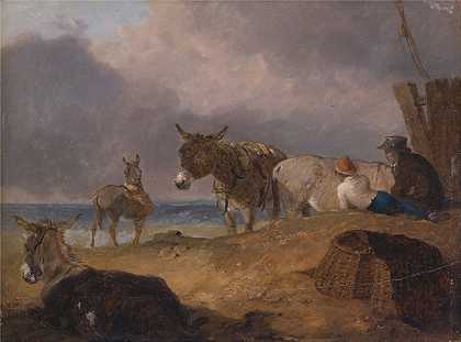 朱利叶斯·凯撒·伊贝特森的《海滩上的驴子和人物》