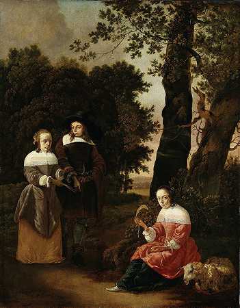 亨德里克·范德伯格（Hendrick van der Burgh）的《风景中的一对夫妇和一个牧羊女》