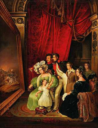 “巴伐利亚国王路德维希一世及其家人，共同研究彼得·冯·赫斯1835年创作的《希腊国王奥托进入那不勒斯》