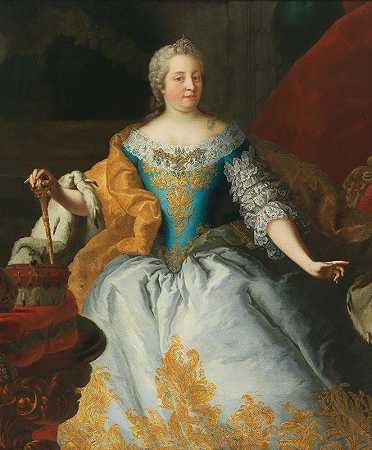 马丁·范·梅滕斯《匈牙利和波希米亚王后玛丽亚·特蕾西亚的肖像与波希米亚人和大主教王冠》