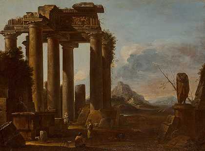 “托斯卡纳骑士团的一座被毁坏的古典神庙，上面有乔瓦尼·吉索菲的雕像