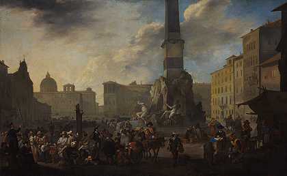 约翰内斯·林格尔巴赫《纳沃纳广场的罗马市场场景》