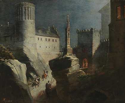 路德维希·科尔的《骑手走近浪漫城堡》