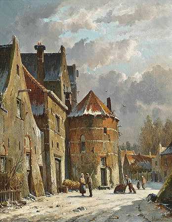 阿德里安努斯·埃弗森的《冬天荷兰街上的人物》