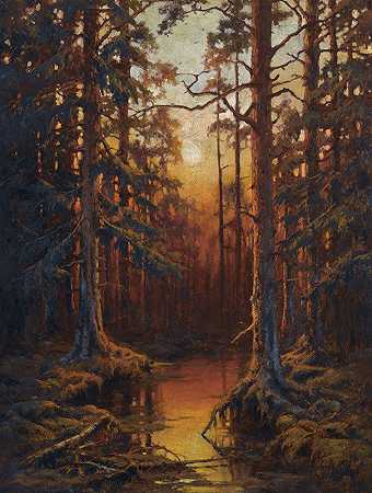 Julius Sergius Klever的《森林日落》