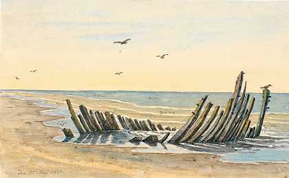 “Nordstranden海滩上的残骸，1832年5月9日由Martinus Rørbye沉没