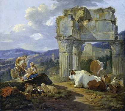 约翰·海因里希·罗斯的《罗马牧羊人的家人和他们的羊群》