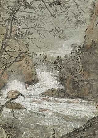 Joachim Franz Beich的《瀑布河流风景》
