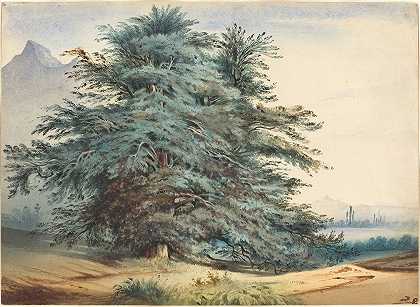 朱尔斯·杜普雷的《山峰前的两棵古树》