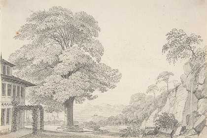 爱德华·盖特纳的《别墅前有树的风景》
