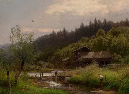Hermann Ottomar Herzog的《河边农舍》