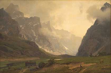 汉斯·古德（Hans Gude）的《罗姆斯丹的巨魔峰，右边的罗姆斯达尔山脚》（The Troll Peaks in Romsdalen，The Foot of Romsdalshorn to Right）