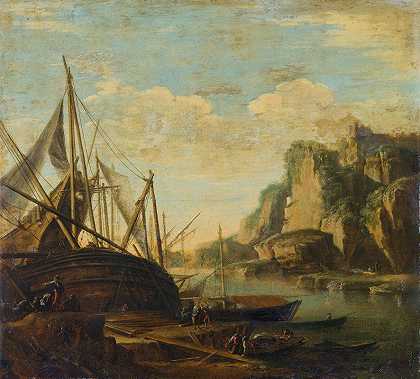 Salvator Rosa的《地中海海岸风景与船》