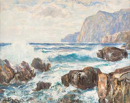 阿尔伯特·温克的《岩石海岸上的破碎机》