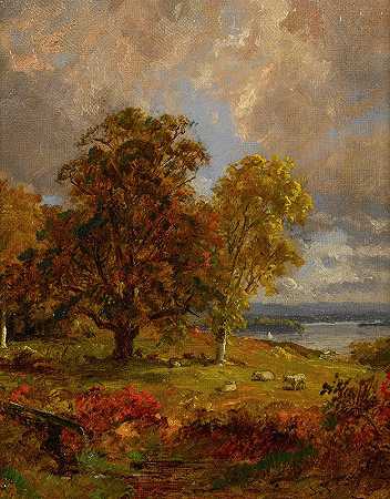 贾斯珀·弗朗西斯·克洛普西的《森林和绵羊的风景》