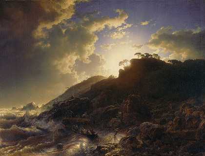 安德烈亚斯·阿肯巴赫《西西里海岸风暴后的日落》