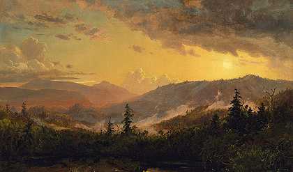 贾斯珀·弗朗西斯·克罗普西的《卡茨基尔山脉风暴后的日落》