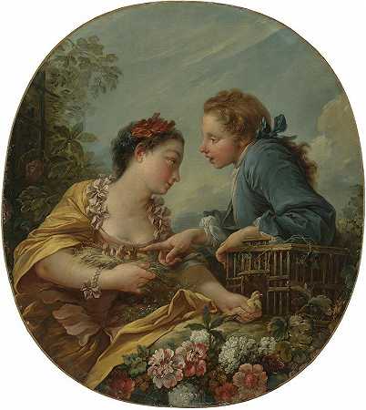弗朗索瓦•布歇（François Boucher）的《一个年轻的女人和年轻人把小鸟放在笼子里》