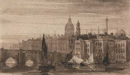大卫·考克斯的《泰晤士河上的老伦敦桥和圣保罗大教堂》