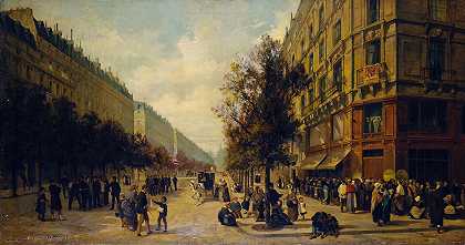 1870年11月，阿尔弗雷德·德凯恩（Alfred Decaen）在一家杂货店（Reaumur Street和Sebastopol Boulevard拐角处）门口排队
