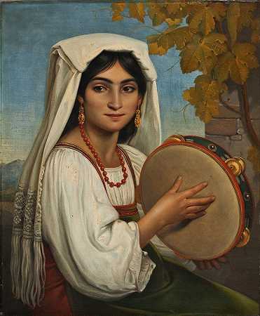 约翰·海因里希·里希特的《手鼓的罗马女人》
