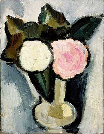 《花瓶里的粉色和白色花朵》，马斯登·哈特利著