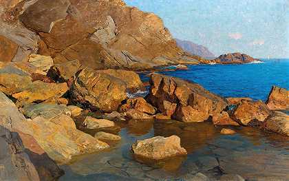阿尔弗雷德·佐夫（Alfred Zoff）的《傍晚阳光下Nervi附近的洛基海岸》