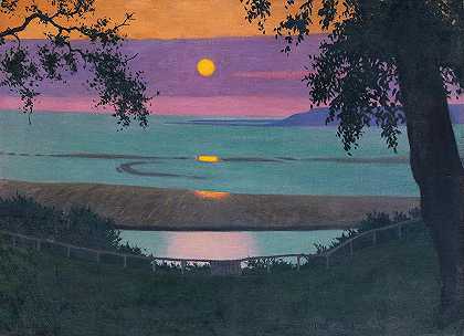 Félix Vallotton的《Grace，Orange And Violet Sky的日落》