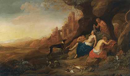 巴托洛缪斯·布伦伯格（Bartholomeus Breenbergh）的《戴安娜和她的睡衣在狩猎后休息，两个萨特人监视着她们》