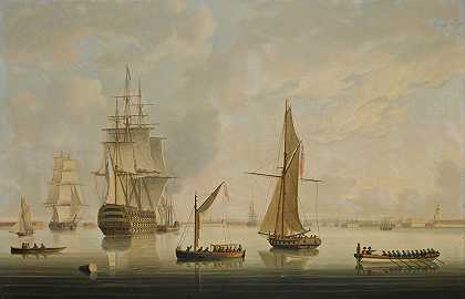 托马斯·巴特斯沃思（Thomas Buttersworth）的《一名英国士兵被蒸汽拖船拖入朴茨茅斯港》