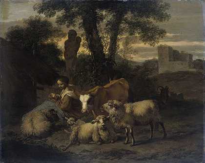 西蒙·范德多斯的《牧羊女与羊群的意大利风景》