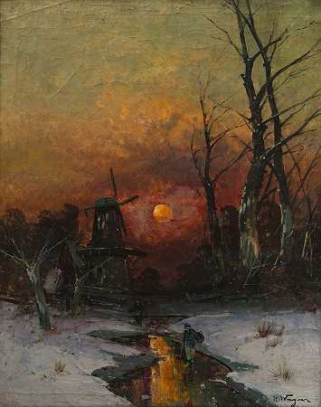 《日落时的冬季风景》乔治·费希霍夫著