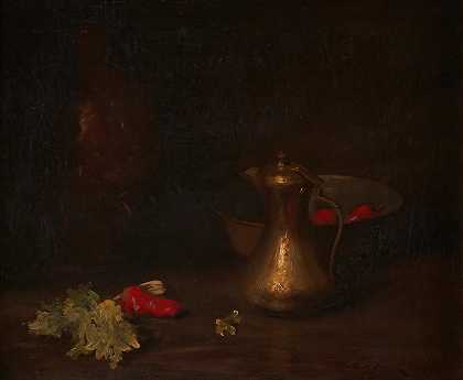 威廉·梅里特·蔡斯（William Merritt Chase）的《黄铜水壶、金属碗、生菜和红辣椒的静物》