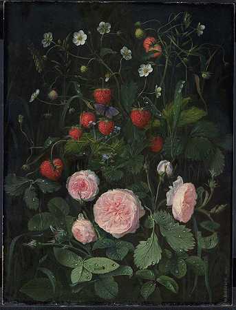 奥托·迪德里克·奥特森的《玫瑰与草莓的静物》