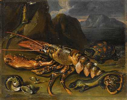 马可·德·卡罗的《龙虾、蜥蜴和海龟的静物》