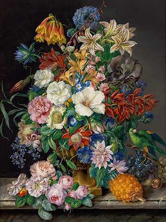 Franz Xaver Peter的“菠萝、葡萄和鹦鹉花”
