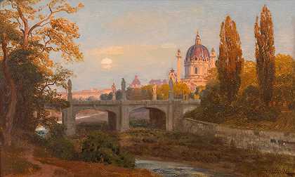 安东·拉瓦切克（Anton Hlavacek）的《从维也纳河看伊丽莎白大桥和卡尔斯基尔切》（Vienna River to Elisabeth Bridge and Karlskirche）