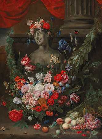 乔里斯·范·森（Joris van Son）的《围绕着女神弗洛拉石像的水果和鲜花》