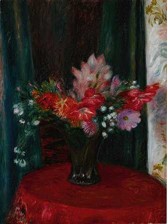 威廉·詹姆斯·格拉肯斯的《红色桌布上的花束》
