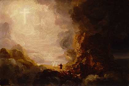 托马斯·科尔（Thomas Cole）的《十字架上的朝圣者》（The Pilgrim of The Cross at The End of His Journey）（系列研究，《十字架与世界》）