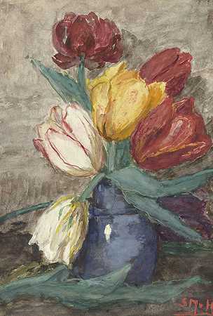 Sientje Mesdag Van Houten的《花瓶里的郁金香》