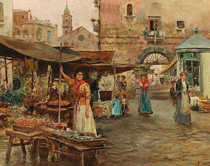 Pietro Scoppetta《那不勒斯的市场场景》
